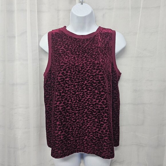 Apt. 9 Burgundy Flocked Leopard Print Tank Goth Punk Velour Streetwear Club M - Picture 1 of 12
